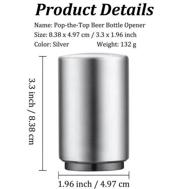 Alt view image 2 of 6 - Premium Beer Bottle Opener (Silver), 1 PC Stainless Steel Automatic Push Down No Damage Quick to Open Small Portable Bottle Cap Openers for Home Bars Picnic Camping Hiking
