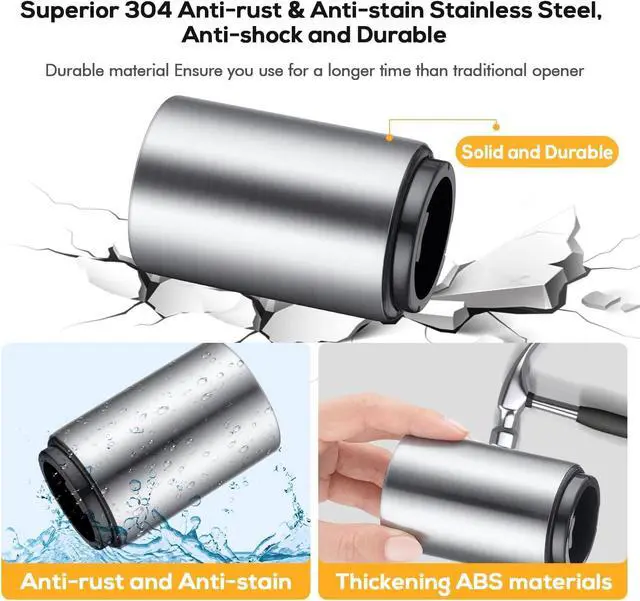 Alt view image 5 of 6 - Premium Beer Bottle Opener (Silver), 1 PC Stainless Steel Automatic Push Down No Damage Quick to Open Small Portable Bottle Cap Openers for Home Bars Picnic Camping Hiking