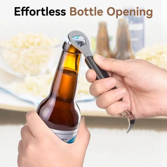Alt view image 4 of 6 - 2-in-1 Can Punch Opener & Bottle Opener, Can Opener, Stainless Steel, Non-Slip Handle, Compact 6.1", For Traditional Cans (No Pull-Tab) & Pry-Off Bottle Caps