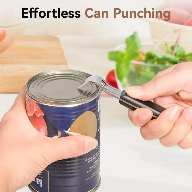 Alt view image 5 of 6 - 2-in-1 Can Punch Opener & Bottle Opener, Can Opener, Stainless Steel, Non-Slip Handle, Compact 6.1", For Traditional Cans (No Pull-Tab) & Pry-Off Bottle Caps