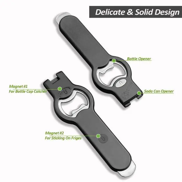 Alt view image 2 of 7 - 2-in-1 Magnetic Soda Can & Beer Bottle Opener-Dual Magnets for Fridge & Cap Catcher, Heavy Duty Stainless Steel, Perfect for Big Hands,Long nails, RV, Bartender, Gift for Father, Black, Openpro 1 Pack