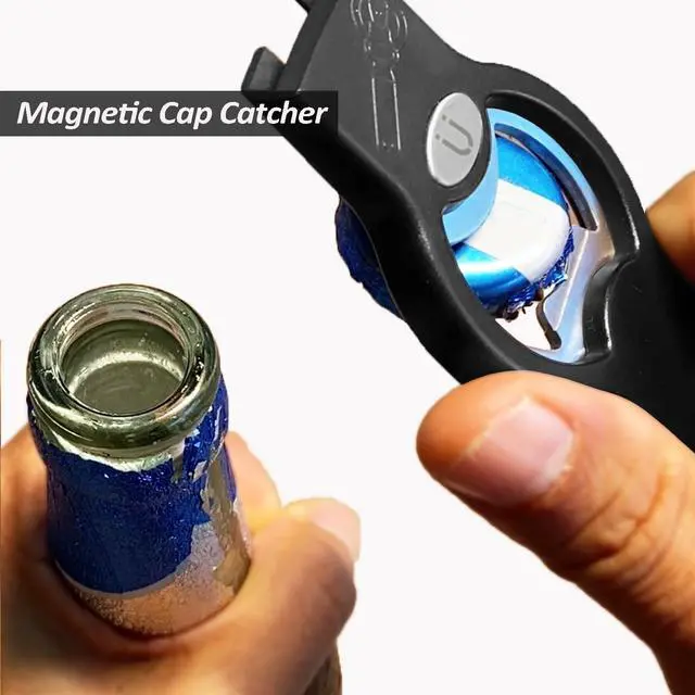 Alt view image 6 of 7 - 2-in-1 Magnetic Soda Can & Beer Bottle Opener-Dual Magnets for Fridge & Cap Catcher, Heavy Duty Stainless Steel, Perfect for Big Hands,Long nails, RV, Bartender, Gift for Father, Black, Openpro 1 Pack