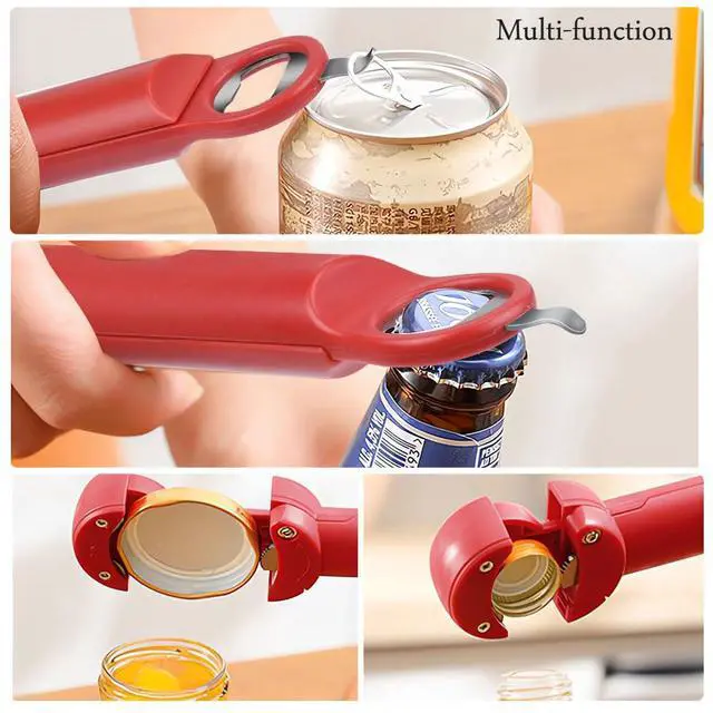 Alt view image 3 of 6 - Bottle Opener Jar Opener for Weak Hands, Arthritic Hands, Seniors,Low Strength and Children with Beer Opener Red
