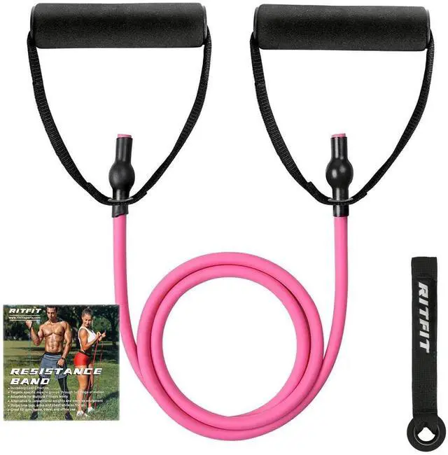 Main image of Single Resistance Exercise Band with Comfortable Handles - Ideal for Physical Therapy, Strength Training, Muscle Toning - Door Anchor and Starter Guide Included (Rose Pink(10-15lbs))
