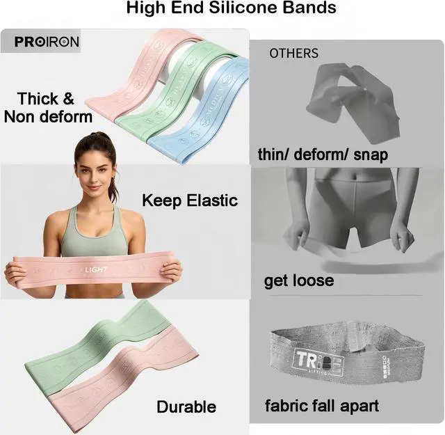 Alt view image 3 of 6 - Silicone Booty Bands for Legs and Glute, Non Slip Extra Wide Thick Resistance Loop Bands, Mini Exercise Bands Set of 3, Workout Bands for Hip, Thigh, Pilates, Squat, Gym, Fitness for Women and Men