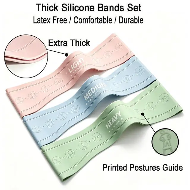 Alt view image 2 of 6 - Silicone Booty Bands for Legs and Glute, Non Slip Extra Wide Thick Resistance Loop Bands, Mini Exercise Bands Set of 3, Workout Bands for Hip, Thigh, Pilates, Squat, Gym, Fitness for Women and Men