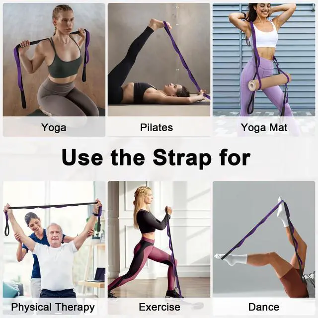 Alt view image 5 of 7 - Yoga Strap for Stretching with 10 Loops Inelastic Soft Polyester Cotton Stretch Out Band for Exercise, Yoga, Pilates and Dance for Men and Women, Black