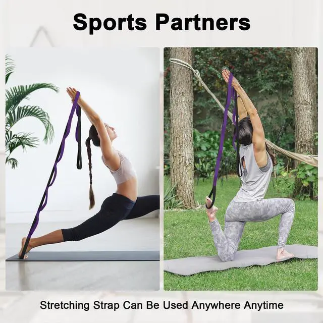 Alt view image 6 of 7 - Yoga Strap for Stretching with 10 Loops Inelastic Soft Polyester Cotton Stretch Out Band for Exercise, Yoga, Pilates and Dance for Men and Women, Black