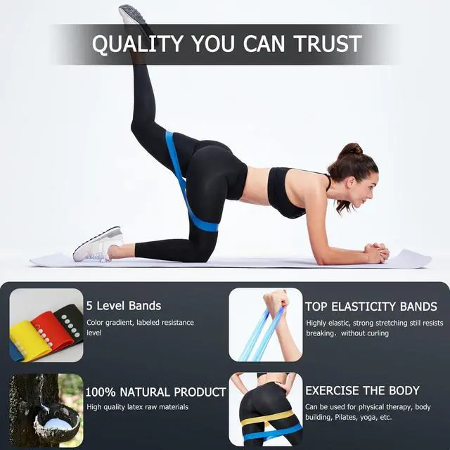 Alt view image 3 of 6 - 5 Set of Resistance Bands for Working Out for Women & Men, Elastic Band for Home Gym Exercise Workout, Stretch Bands, Loop Exercise Bands for Fitness, Strength, Physical Therapy, Yoga, Pilates
