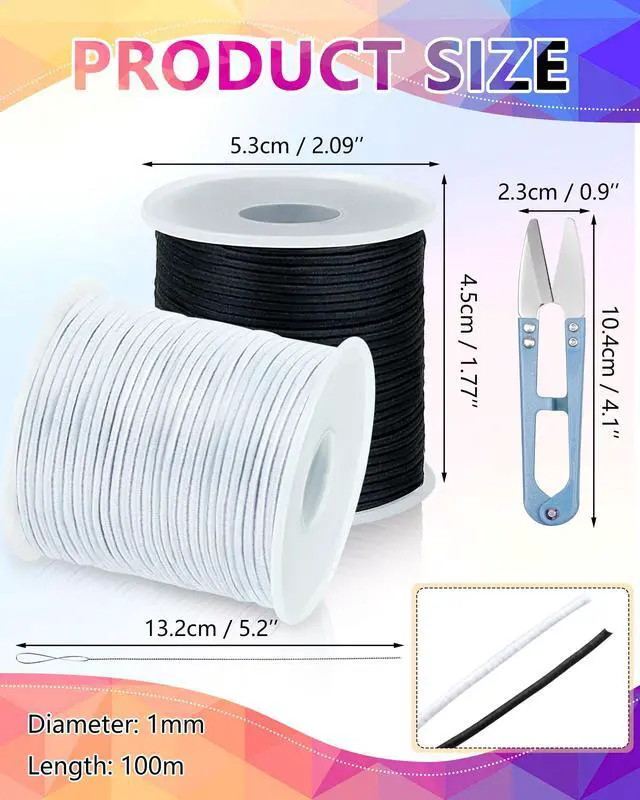 Alt view image 2 of 7 - 2 Rolls Elastic Bracelet String Total 330 Feet,1.0mm,1.2mm,1.5mm Elastic Cord for Beading Stretchy String with Beading Needle for Bracelets, Sewing, Necklace, Jewelry Making and Crafts