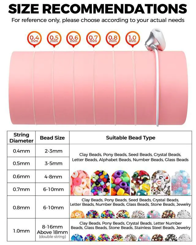 Alt view image 5 of 6 - 6 Rolls Elastic Bracelet String Cord, 0.4mm, 0.5mm, 0.6mm, 0.7mm, 0.8mm, 1mm Crystal Clear Stretchy Elastic Bead String for Bracelets, Jewelry Making and Clay Pony Seed Stone Beads Beading