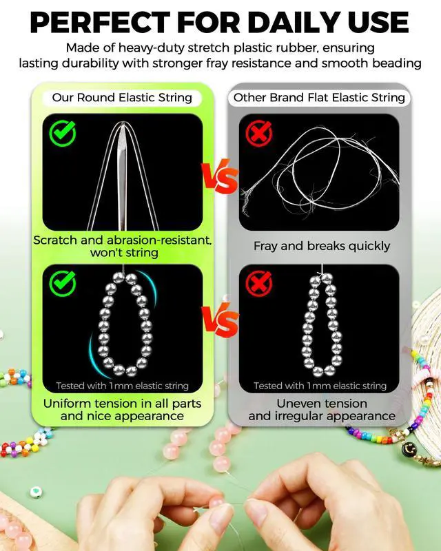 Alt view image 4 of 6 - 6 Rolls Elastic Bracelet String Cord, 0.4mm, 0.5mm, 0.6mm, 0.7mm, 0.8mm, 1mm Crystal Clear Stretchy Elastic Bead String for Bracelets, Jewelry Making and Clay Pony Seed Stone Beads Beading