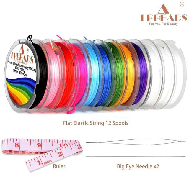 Alt view image 2 of 7 - 12 Rolls 0.8mm Elastic Stretchy String Cord for Bracelet Jewelry Making with Beading Needles and Ruler