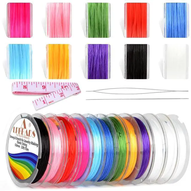 Main image of 12 Rolls 0.8mm Elastic Stretchy String Cord for Bracelet Jewelry Making with Beading Needles and Ruler