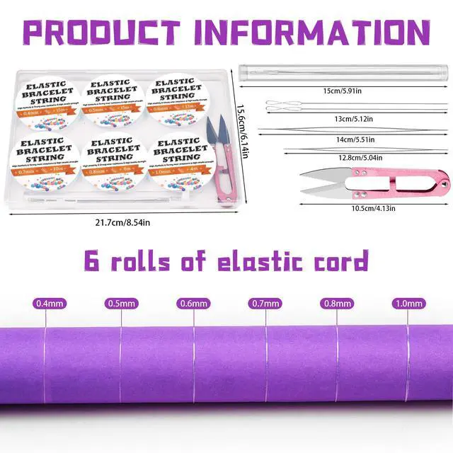 Alt view image 2 of 6 - 6 Sizes Stretchy Bracelet String Elastic String for Bracelet Making Jewelry Making Supplies Easy to Knot with Jewelry Making Supplies Beading Needles and Container for Storage