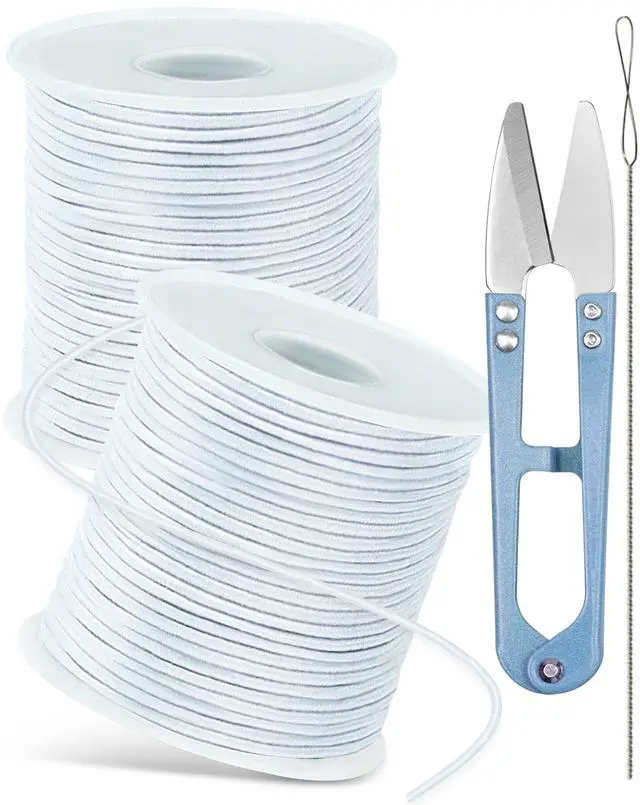 Main image of 2 Rolls White Elastic Bracelet String Total 330 Feet,1mm,1.2mm,1.5mm Elastic Cord for Beading Stretchy String with Beading Needle for Bracelets, Sewing, Necklace, Jewelry Making and Crafts