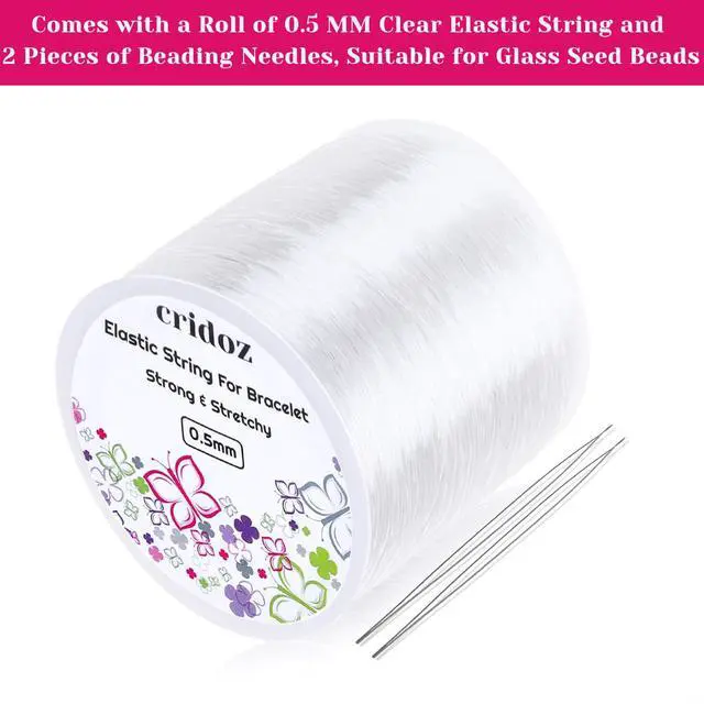 Alt view image 2 of 7 - Stretchy String for Bracelets, Cridoz 0.5mm Clear Elastic String Stretch Cord Bracelet String with 2 Pcs Beading Needles for Seed Beads, Pony Beads, Bracelets and Jewelry Making