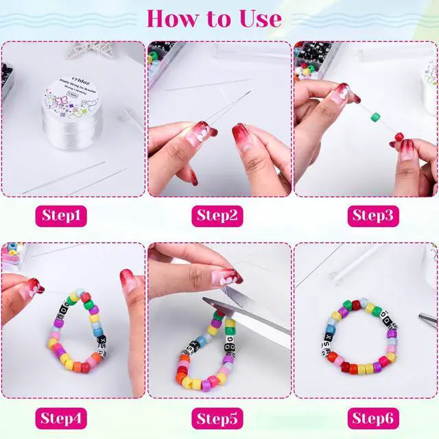 Alt view image 5 of 7 - Stretchy String for Bracelets, Cridoz 0.5mm Clear Elastic String Stretch Cord Bracelet String with 2 Pcs Beading Needles for Seed Beads, Pony Beads, Bracelets and Jewelry Making