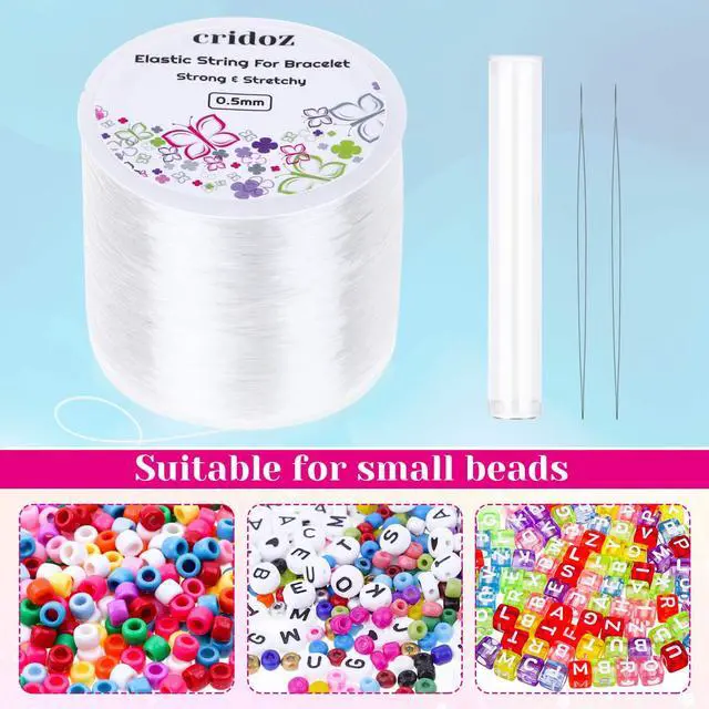 Alt view image 6 of 7 - Stretchy String for Bracelets, Cridoz 0.5mm Clear Elastic String Stretch Cord Bracelet String with 2 Pcs Beading Needles for Seed Beads, Pony Beads, Bracelets and Jewelry Making