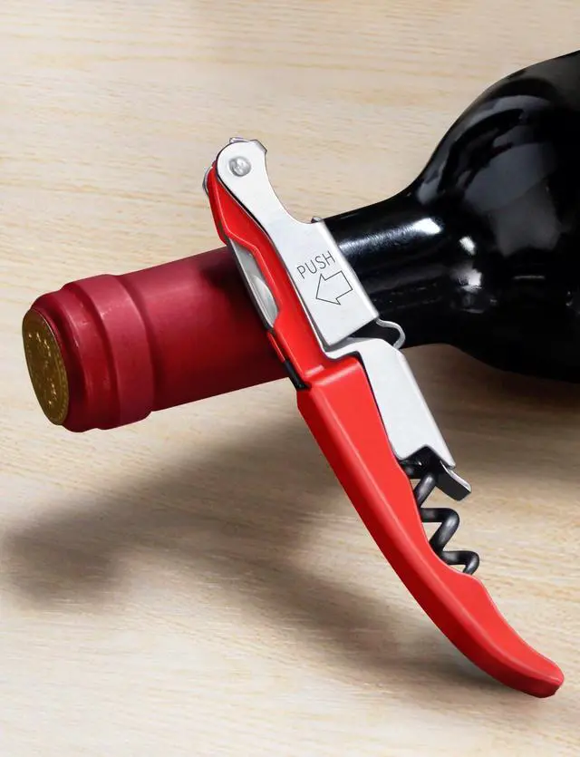 Alt view image 7 of 7 - Wine Key - Professional Handcrafted Heavy Duty Waiter Corkscrew, Compact Wine Opener with Double Hinged, Foil Cutter and Bottle Opener, Gifts for Servers, Sommelier, Bartenders - Red