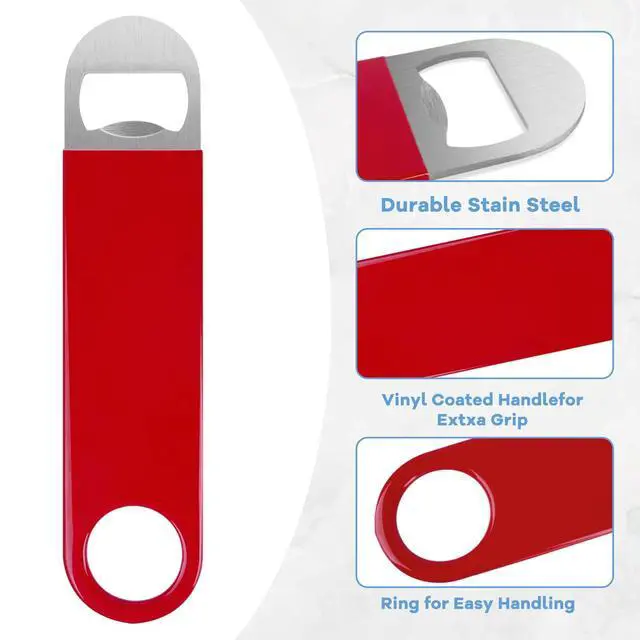 Alt view image 3 of 7 - 3 Pack Bottle Openers,Beer Bottle Openers, Speed Openers, Stainless Steel Flat Bottle Opener with Exquisite Packaging, for Kitchen, Bar or Restaurant 7 inches Red, Black, Blue