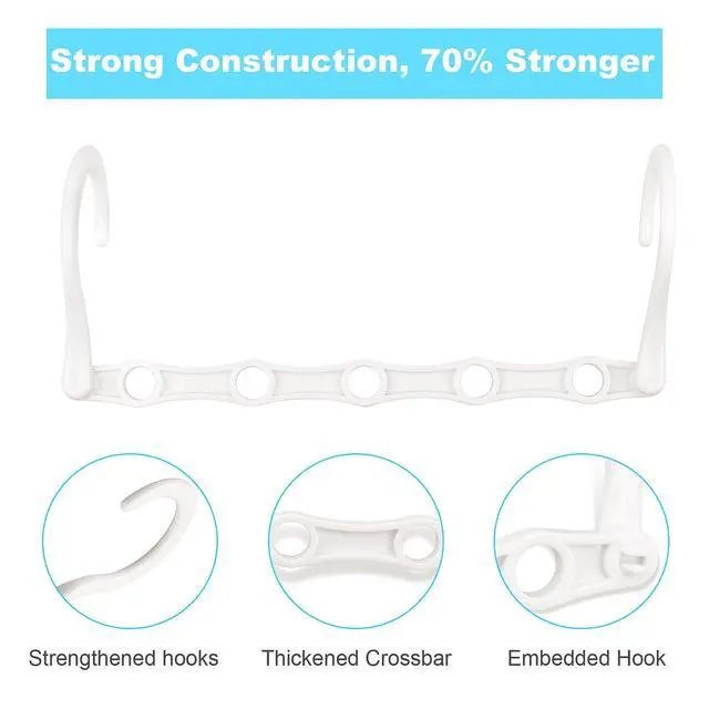 Alt view image 5 of 7 - Space Saving Hangers 10 Pack, Heavy Duty Magic Cascading Hanger Organizer with 5 Enclosed Anti-Slip Holes, Closet Organizers and Storage for Clothes, College Dorm Room Essentials, White