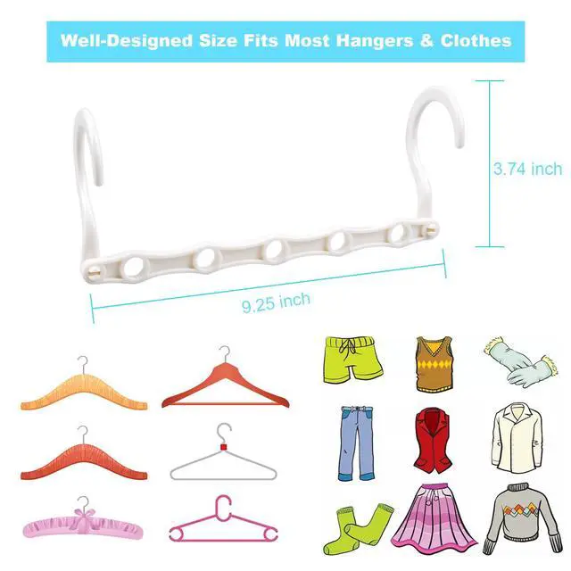 Alt view image 6 of 7 - Space Saving Hangers 10 Pack, Heavy Duty Magic Cascading Hanger Organizer with 5 Enclosed Anti-Slip Holes, Closet Organizers and Storage for Clothes, College Dorm Room Essentials, White