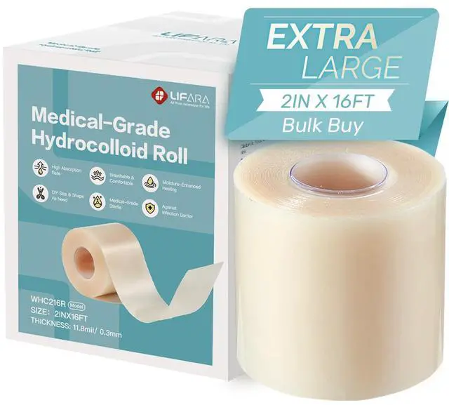 Main image of Hydrocolloid Roll for Wound Care - Cut-to-Size, Hydrocolloid Patch Bandages with Self-Adhesive, Ultra Absorbent & Waterproof, First Aid Kit Essential (11.8mil/ 0.3mm Thickness, 2in*16ft)