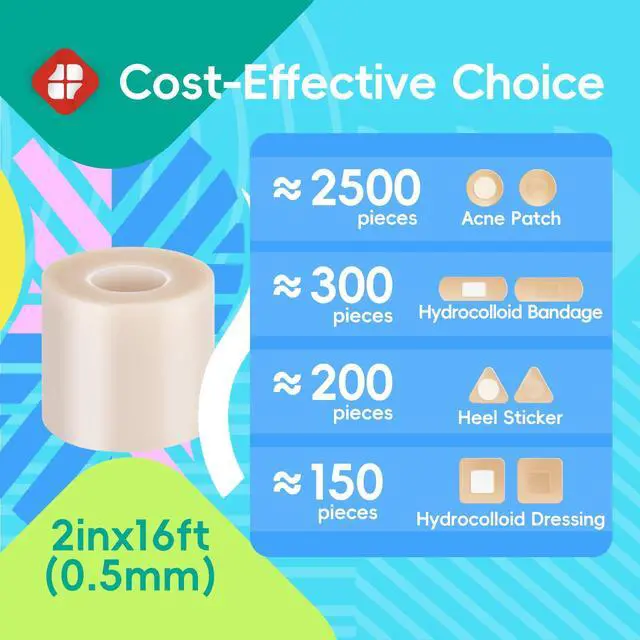 Alt view image 3 of 7 - Hydrocolloid Roll for Wound Care - Cut-to-Size, Hydrocolloid Patch Bandages with Self-Adhesive, Ultra Absorbent & Waterproof, First Aid Kit Essential (11.8mil/ 0.3mm Thickness, 2in*16ft)