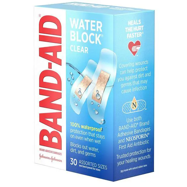 Alt view image 5 of 7 - Brand Water Block Clear Waterproof Sterile Adhesive Bandages for First-Aid Wound Care of Minor Cuts and Scrapes, Assorted Sizes, 30 ct