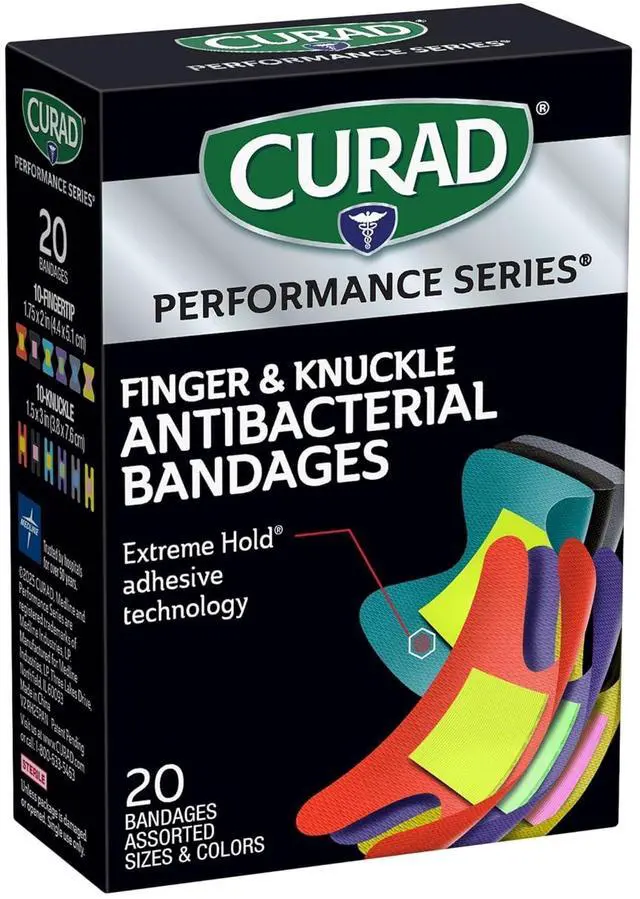 Alt view image 3 of 7 - Performance Series Fingertip and Knuckle Antibacterial Bandages, Extreme Hold Adhesive Technology, Fabric Bandages, 20 Count