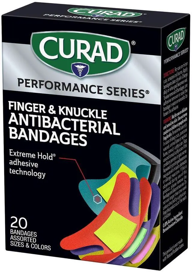 Alt view image 2 of 7 - Performance Series Fingertip and Knuckle Antibacterial Bandages, Extreme Hold Adhesive Technology, Fabric Bandages, 20 Count