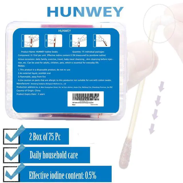 Alt view image 2 of 5 - 150 Individually Wrapped - lodine Cotton Swabs Solution Filled First Aid Swabsticks Wound Care, Piercing, Cleaning, Travel & Home Use