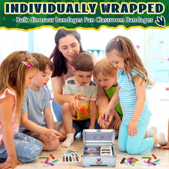 Alt view image 3 of 7 - 75 Pcs Kids Bandages Bulk Dinosaur 15 Styles Fun Back to School Gifts for Children Adhesive Colorful Flexible Cartoon Dinosaur Bandages Variety Pack for Kids Boys Girls Students School