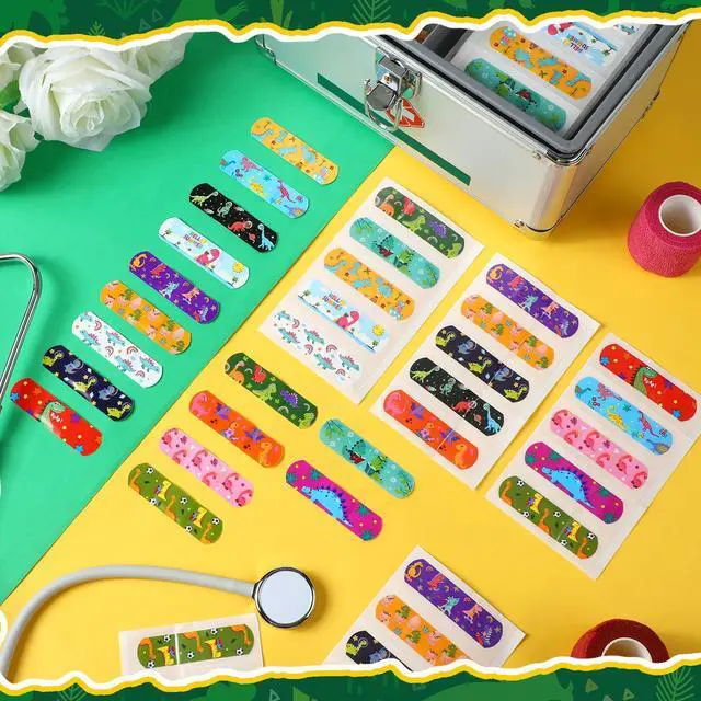 Alt view image 6 of 7 - 75 Pcs Kids Bandages Bulk Dinosaur 15 Styles Fun Back to School Gifts for Children Adhesive Colorful Flexible Cartoon Dinosaur Bandages Variety Pack for Kids Boys Girls Students School