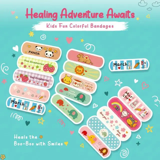 Alt view image 3 of 5 - Bandages Flexible, Breathable Fabric Adhesive, Waterproof, 100-Count with 45 Cute Styles for Minor Cuts, Scrapes, Wounds & Burns