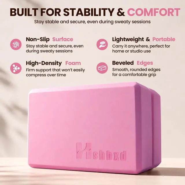 Alt view image 2 of 7 - 2 Pcs Yoga Blocks, Non-Slip Pilates Foam Blocks, Professional Latex-Free Eva Exercise Blocks, Essential Accessories for Yoga, Pilates, and Dance, 9"x6"x3" (Pink)
