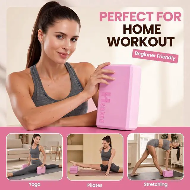 Alt view image 7 of 7 - 2 Pcs Yoga Blocks, Non-Slip Pilates Foam Blocks, Professional Latex-Free Eva Exercise Blocks, Essential Accessories for Yoga, Pilates, and Dance, 9"x6"x3" (Pink)