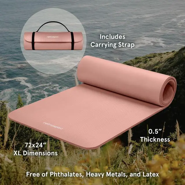 Alt view image 2 of 7 - Solana Yoga Mat 1/2" Thick w/Nylon Strap for Men & Women - Non Slip Excercise Mat for Yoga, Pilates, Stretching, Floor & Fitness Workouts