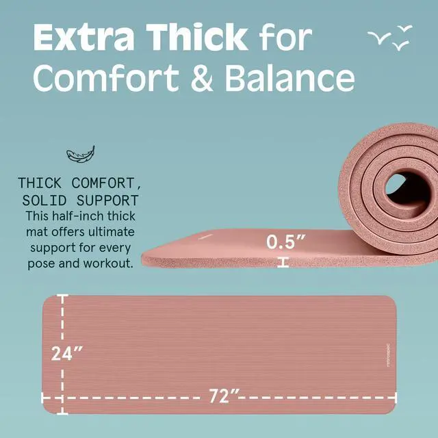 Alt view image 3 of 7 - Solana Yoga Mat 1/2" Thick w/Nylon Strap for Men & Women - Non Slip Excercise Mat for Yoga, Pilates, Stretching, Floor & Fitness Workouts