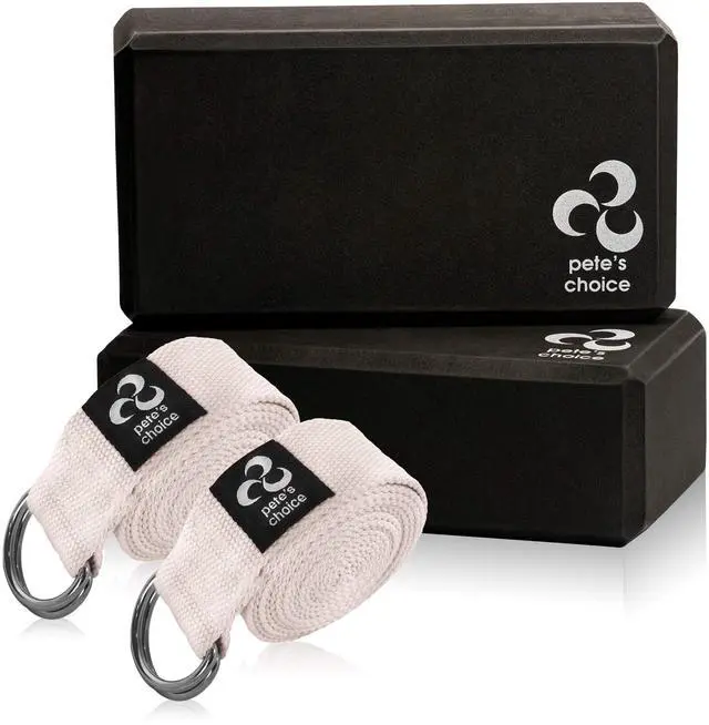 Main image of 2 Yoga Blocks + 2 Yoga Straps - Starter Kit for Beginners. Great for Home indoor exercises