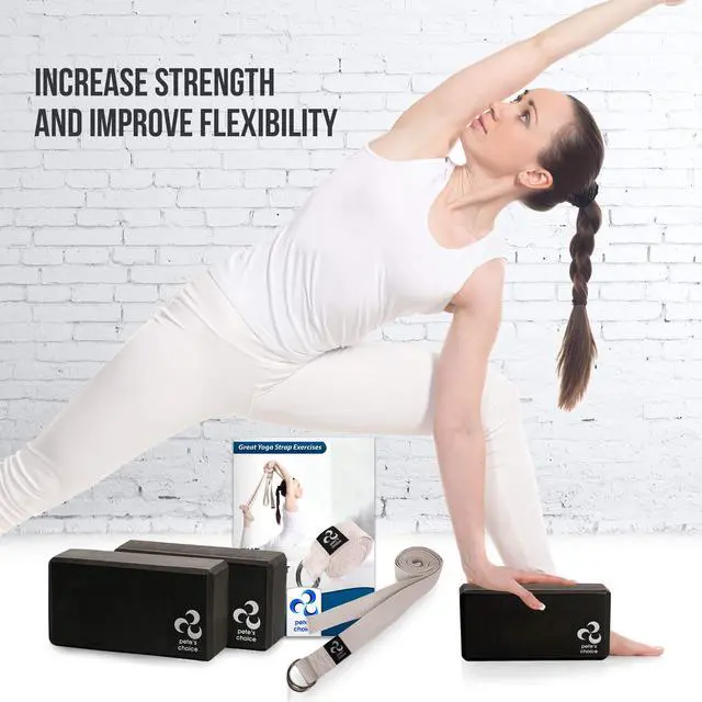 Alt view image 3 of 6 - 2 Yoga Blocks + 2 Yoga Straps - Starter Kit for Beginners. Great for Home indoor exercises