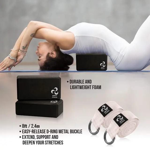 Alt view image 5 of 6 - 2 Yoga Blocks + 2 Yoga Straps - Starter Kit for Beginners. Great for Home indoor exercises