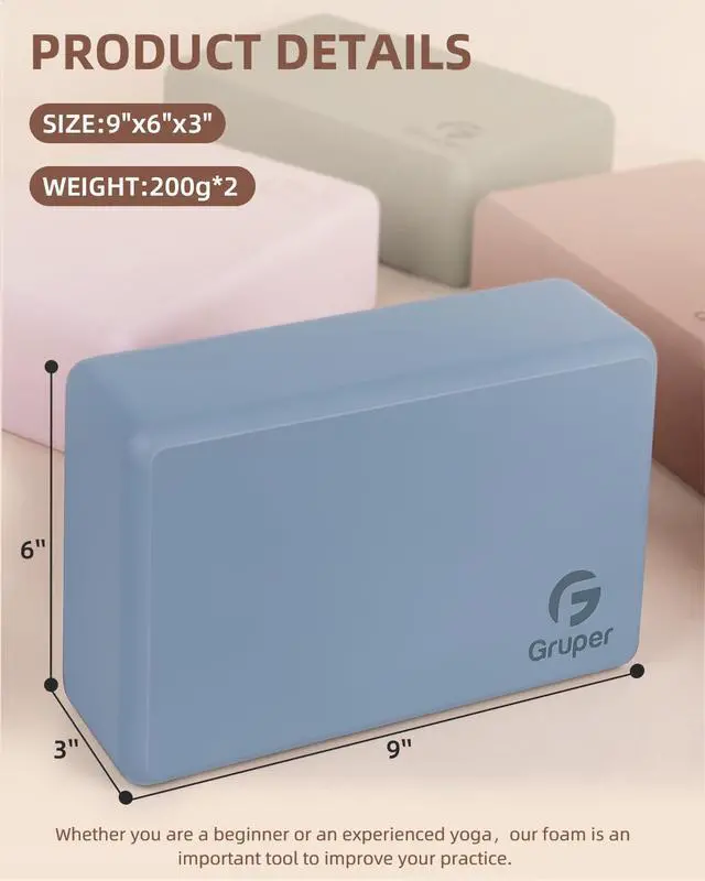 Alt view image 2 of 7 - Yoga Blocks 2 Pack, 9"x6"x3" Exercise Blocks High-Density EVA Foam Blocks with Soft Non-Slip Surface, Lightweight Yoga Props for Yoga Pilates Meditation & Stretching