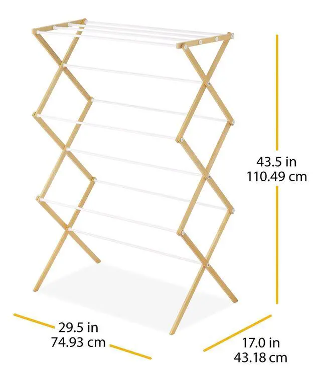 Alt view image 3 of 3 - Foldable Clothes Drying Rack: 3 Tier Laundry Drying Rack, Collapsible Drying Rack Clothing, Portable Space Saving Clothing Rack for Indoor Outdoor, 17.0 L x 29.5 W x 43.5 H, Wood