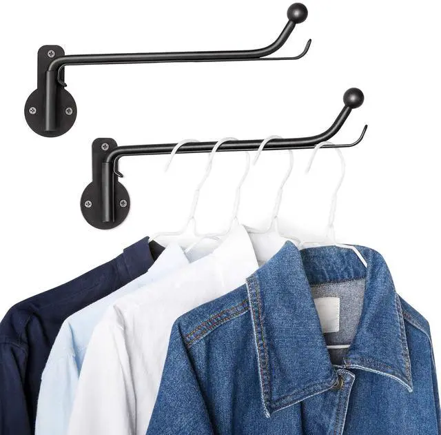 Main image of Wall Mounted Drying Rack Laundry Clothes Hanger with Swing Arm Space Saving Metal Hanging Valet Rod for Laundry Closet Organizer Bathroom Bedroom, 2 Pack, Black