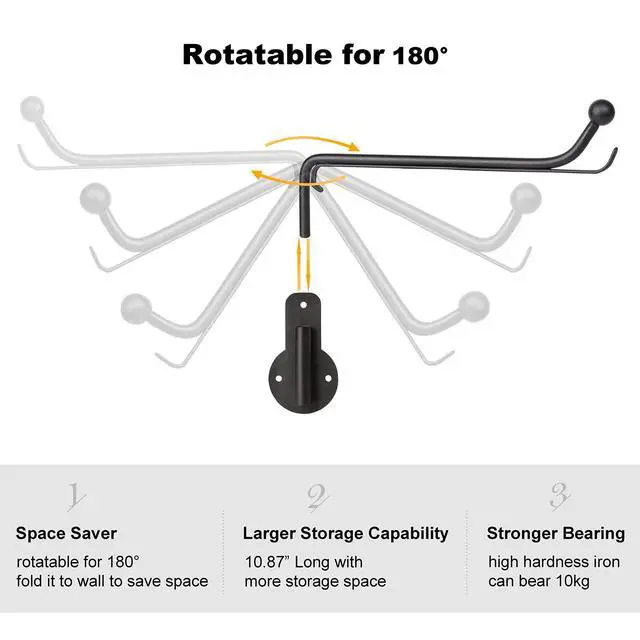 Alt view image 5 of 7 - Wall Mounted Drying Rack Laundry Clothes Hanger with Swing Arm Space Saving Metal Hanging Valet Rod for Laundry Closet Organizer Bathroom Bedroom, 2 Pack, Black
