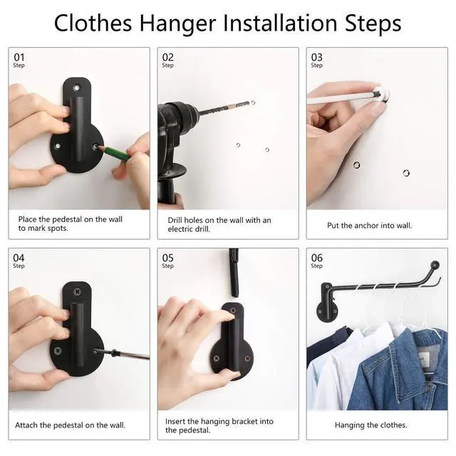 Alt view image 6 of 7 - Wall Mounted Drying Rack Laundry Clothes Hanger with Swing Arm Space Saving Metal Hanging Valet Rod for Laundry Closet Organizer Bathroom Bedroom, 2 Pack, Black