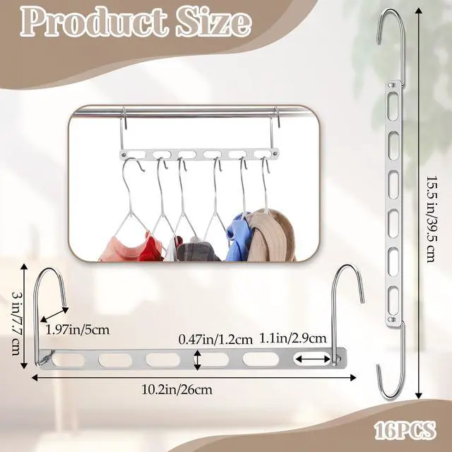 Alt view image 2 of 7 - 16pcs Space Saving Hangers for Clothes Metal Hangers Closet Space Saver Hanger Metal Hanger Organizer Rack Closet Organizers and Storage Dorm Room Essentials