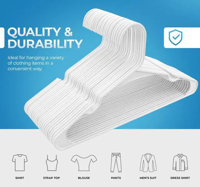 Alt view image 3 of 7 - Beddora Plastic Hangers 50 Pack, White Clothes Hangers for Closet Organization and Storage Space-Saving Design, Kids & Adult Coat Hanger for Suits, Shirt & Percheros Ganchos para Colgar Ropa Hangars